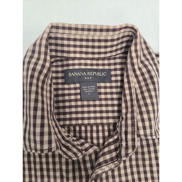 Banana Republic Mens Size L Brown Check Button Down Shirt Long Sleeve - Picture 2 of 9